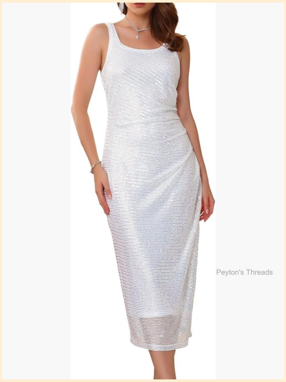 Sequin Dress Cocktail Formal Sleeveless Backless Midi Bodycon Sparkly